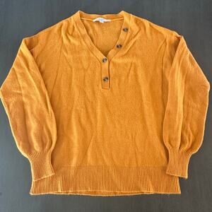 Ann Taylor Loft Petites Henley Button Neck Sweater Womens Small Orange Pullover
